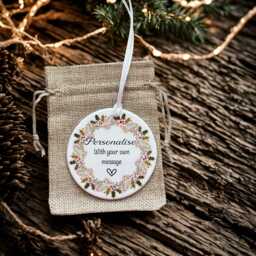 Personalised With Your Own Message Christmas Gift Ceramic Circle Decoration Bauble Ornament Holly Wreath Design Diamante Detail - thumbnail 2