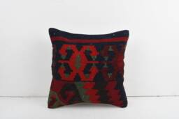 Vintage Turkish Kilim Pillow Cover Handwoven Wool Throw - 16x16'' - thumbnail 1