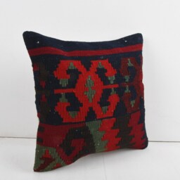 Vintage Turkish Kilim Pillow Cover Handwoven Wool Throw - 16x16'' - thumbnail 2