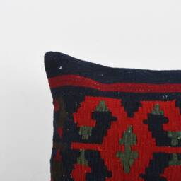 Vintage Turkish Kilim Pillow Cover Handwoven Wool Throw - 16x16'' - thumbnail 3