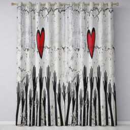 Red Heart Above Raised Hands Community Street Art Distinctive Wall Home Decor Readymade Eyelet Ring Top Thermal 100% Blackout Curtains - thumbnail 3