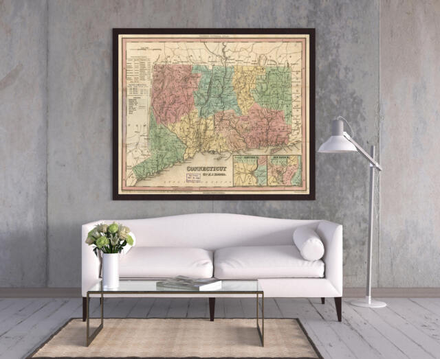 Antique Connecticut Map Print Vintage Wall Art, Canvas Or Paper - image 1