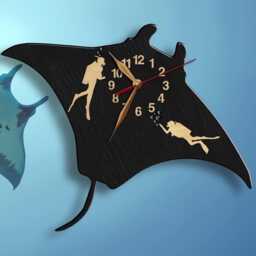 Wall Clock Diving, Non-Ticking, Manta Ray & Divers Large 13-19Inch, Animals, Art Decor, Gift #97 - thumbnail 1