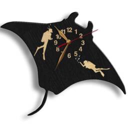 Wall Clock Diving, Non-Ticking, Manta Ray & Divers Large 13-19Inch, Animals, Art Decor, Gift #97 - thumbnail 3