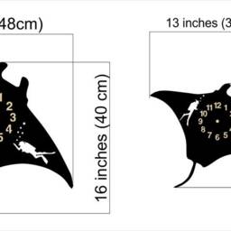 Wall Clock Diving, Non-Ticking, Manta Ray & Divers Large 13-19Inch, Animals, Art Decor, Gift #97 - thumbnail 2