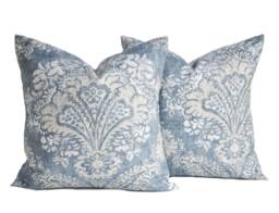 Two Floral Pillow Covers, Home Decor, Decorative Pillow, Throw Medallion Blue Grey Tan Pillow, Fall - thumbnail 1
