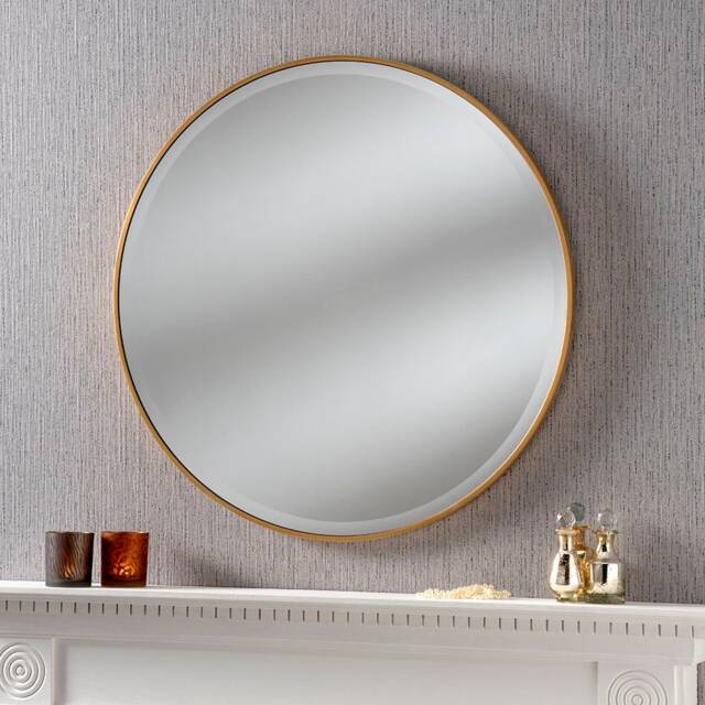Simple Elegant Round Circle Mirror Bevelled Contemporary Gold 80cm Or 100cm Premium Quality - Camden - image 1