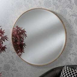Simple Elegant Round Circle Mirror Bevelled Contemporary Gold 80cm Or 100cm Premium Quality - Camden - thumbnail 2