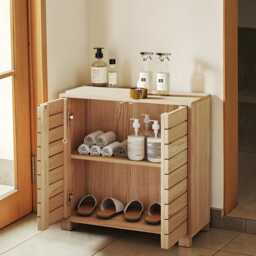 Bathroom Storage Cabinet, Oak Style Floor Cupboard With Adjustable Shelf - thumbnail 2