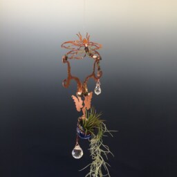 Hanging Copper Dragonfly Mermaid Air Plant Hanger, Rainbow Crystal Suncatcher - thumbnail 3