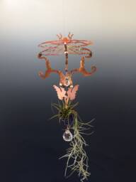 Hanging Copper Dragonfly Mermaid Air Plant Hanger, Rainbow Crystal Suncatcher - thumbnail 1
