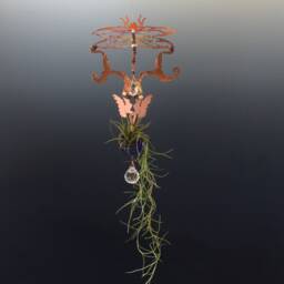 Hanging Copper Dragonfly Mermaid Air Plant Hanger, Rainbow Crystal Suncatcher - thumbnail 2