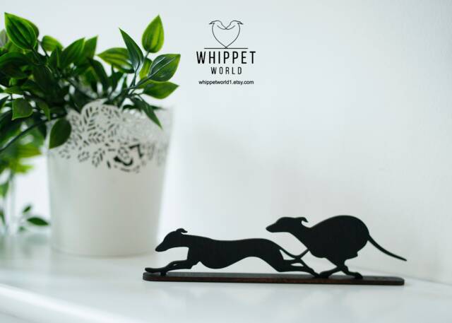Black Acrylic Running Sighthound Ornament Whippet Greyhound Tv Topper - image 1
