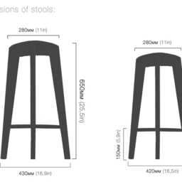 Black Birch Plywood Bar Stool, Three Leg Design, 24/26 Inch Height - thumbnail 4
