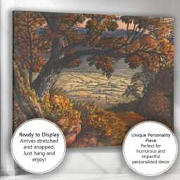 Autumn Oak Tree Overlooking Rolling Countryside Painting Canvas Wall Art Print Decor Picture Ready To Hang - thumbnail 3