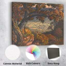 Autumn Oak Tree Overlooking Rolling Countryside Painting Canvas Wall Art Print Decor Picture Ready To Hang - thumbnail 2