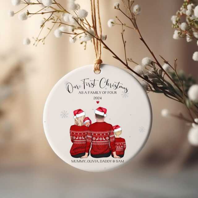 First Christmas As A Family Of Four Bauble, Personalised Ornament, New Baby Gift, Babys Keepsake - image 1