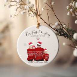 First Christmas As A Family Of Four Bauble, Personalised Ornament, New Baby Gift, Babys Keepsake - thumbnail 1