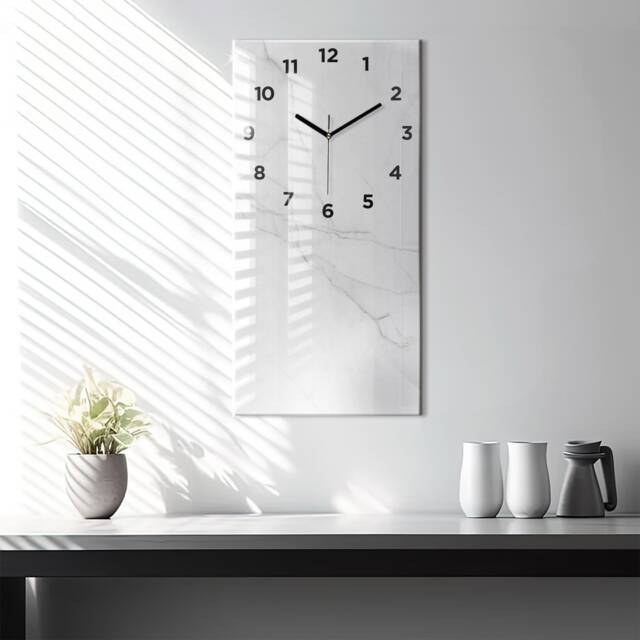 Decorative Marble Personalized Clock, White Wall Abstraction Tempered Glass Printed Clock - image 1