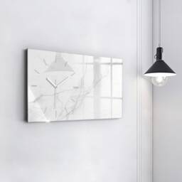 Decorative Marble Personalized Clock, White Wall Abstraction Tempered Glass Printed Clock - thumbnail 2