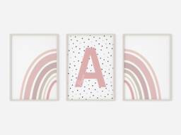 Personalised Nursery Prints, Rainbow Set Of 3, Kids Alphabet Initial Print - thumbnail 1