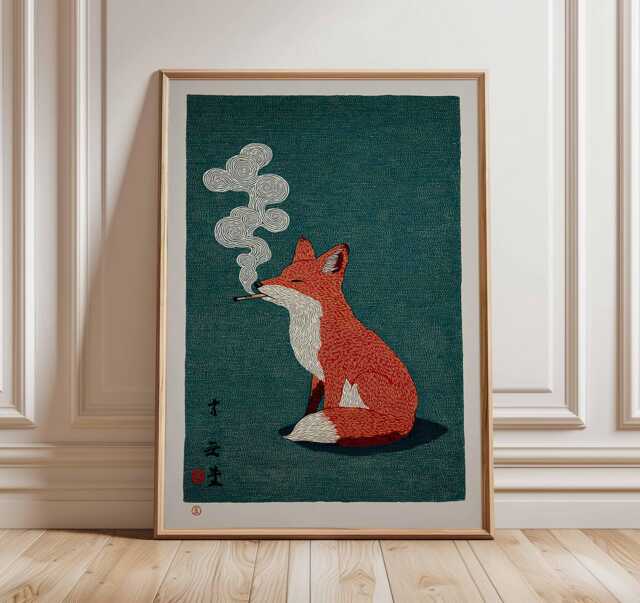 Fox Poster, Japanese Minimalist Animal Wall Art Print, Modern Zen Artwork, Quirky Wildlife Decor, Cool Illustration Print - image 1