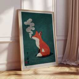 Fox Poster, Japanese Minimalist Animal Wall Art Print, Modern Zen Artwork, Quirky Wildlife Decor, Cool Illustration Print - thumbnail 2