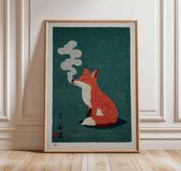 Fox Poster, Japanese Minimalist Animal Wall Art Print, Modern Zen Artwork, Quirky Wildlife Decor, Cool Illustration Print - thumbnail 1