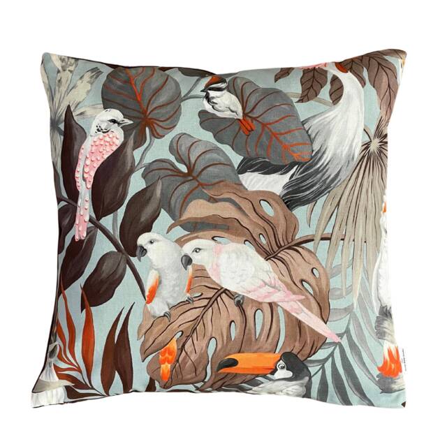 Royal Cockatoos Cushion Cover Costa Rica Paradise White Parrots & Tropical Plants Home Decor - image 1
