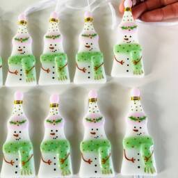 Fused Glass Snowman Christmas Tree Decoration, Cornish - thumbnail 4