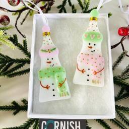 Fused Glass Snowman Christmas Tree Decoration, Cornish - thumbnail 2
