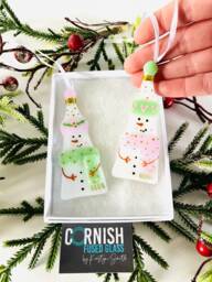 Fused Glass Snowman Christmas Tree Decoration, Cornish - thumbnail 1