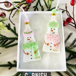 Fused Glass Snowman Christmas Tree Decoration, Cornish - thumbnail 3