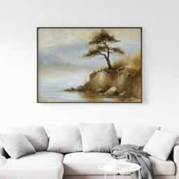 Pine Tree Cliff Poster, Lakeside Landscape Print, Nature Wall Art, Paper - thumbnail 4