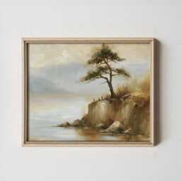 Pine Tree Cliff Poster, Lakeside Landscape Print, Nature Wall Art, Paper - thumbnail 3