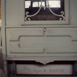 Sold - Blue Shabby Chic Chalk Painted China Cabinet Antique Hutch Vintage Distressed Furniture - thumbnail 2