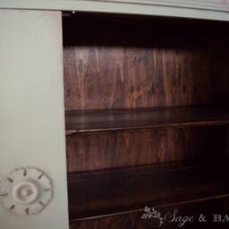 Sold - Blue Shabby Chic Chalk Painted China Cabinet Antique Hutch Vintage Distressed Furniture - thumbnail 4