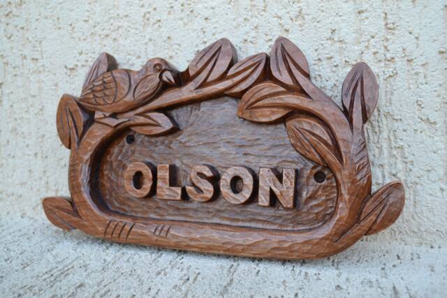 Hand Carved Linden Wood Address Sign, Personalized House Number Plaque - image 1