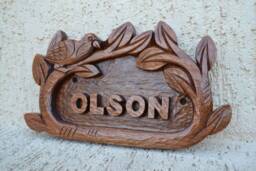 Hand Carved Linden Wood Address Sign, Personalized House Number Plaque - thumbnail 1