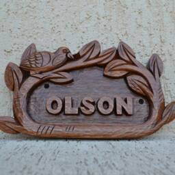 Hand Carved Linden Wood Address Sign, Personalized House Number Plaque - thumbnail 2