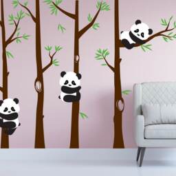 Nursery Panda Bear Bamboo Tree Wall Decal Art Forest Kids Room White Birch Stickers Custom #1350 - thumbnail 3