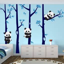 Nursery Panda Bear Bamboo Tree Wall Decal Art Forest Kids Room White Birch Stickers Custom #1350 - thumbnail 2