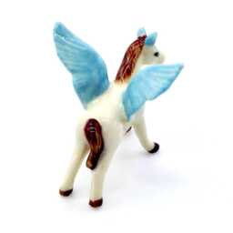 Miniature Ceramic Pegasus Horse Animal Little Light Beige Blue Brown Figurine Tiny Statue Small Decoration Hand Painted Craft Figure Deco - thumbnail 3