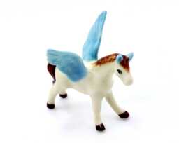 Miniature Ceramic Pegasus Horse Animal Little Light Beige Blue Brown Figurine Tiny Statue Small Decoration Hand Painted Craft Figure Deco - thumbnail 1