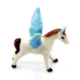 Miniature Ceramic Pegasus Horse Animal Little Light Beige Blue Brown Figurine Tiny Statue Small Decoration Hand Painted Craft Figure Deco - thumbnail 2