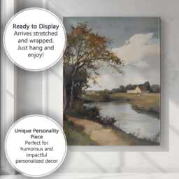 Riverside Country Farmhouse Scenic Pastoral Landscape Canvas Wall Art Print Decor Picture Ready To Hang - thumbnail 3