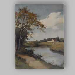 Riverside Country Farmhouse Scenic Pastoral Landscape Canvas Wall Art Print Decor Picture Ready To Hang - thumbnail 1