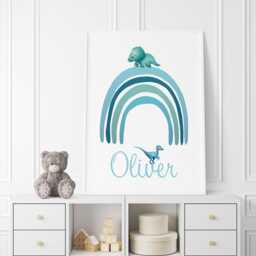 Personalised Dinosaur Prints Blue Nursery Wall Art, Set Of 3 - thumbnail 2