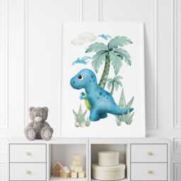 Personalised Dinosaur Prints Blue Nursery Wall Art, Set Of 3 - thumbnail 3