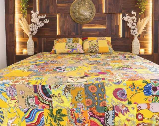 Duvet Cover To Your Measurements With Zipper On 3 Sides For A Very Easy & Effortless Removal. Yellow Cotton Patchwork - image 1
